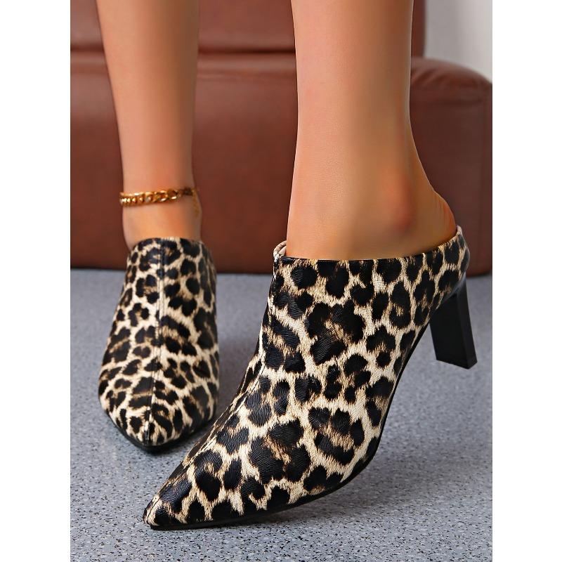2025 Frühling/Sommer Übergröße Neuankömmling Spitzschuh Stiletto Leopardenmuster Sexy Mode Pantoletten