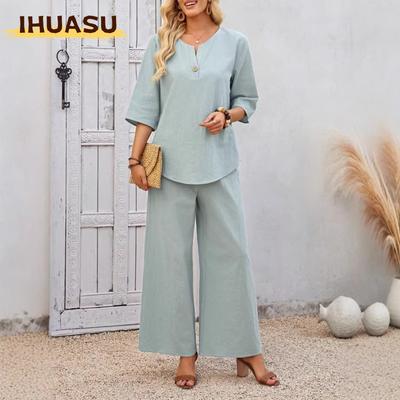 Damesmode Casual Broekpakken met Lange Mouwen en V-hals