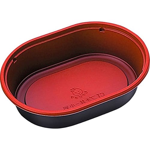Chuo Kagaku Disposable Containers, CT Petit Donburi, Oval, Red-Black, Pack of 50, Size: Approx. 16.5 X 12 X 4 Cm, Made In Japan