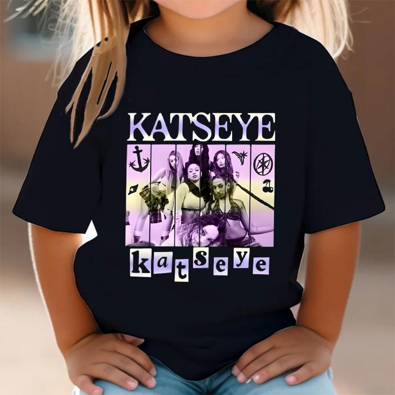 Girl Group KATSEYE Print T-Shirt Boys Girls Casual Tee Shirts Summer O-Neck Tops 2026 Summer Short Short Fashion Kids Clothes