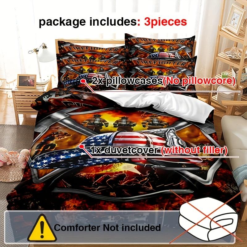 3-teiliges Bettwäscheset mit Feuerwehrmotiv, Digitaldruck, weich und komfortabel, bestehend aus 1 Bettbezug und 2 Kissenbezügen