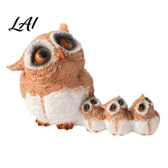 Warm Atmosphere Room Decor Parent-child Desktop Ornament Retro Style Miniature Animal Statue Owl Figurine for Desk Resin Figurines Micro Landscape,