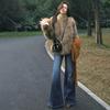 New high-waisted and slightly pulled velvet jeans for women