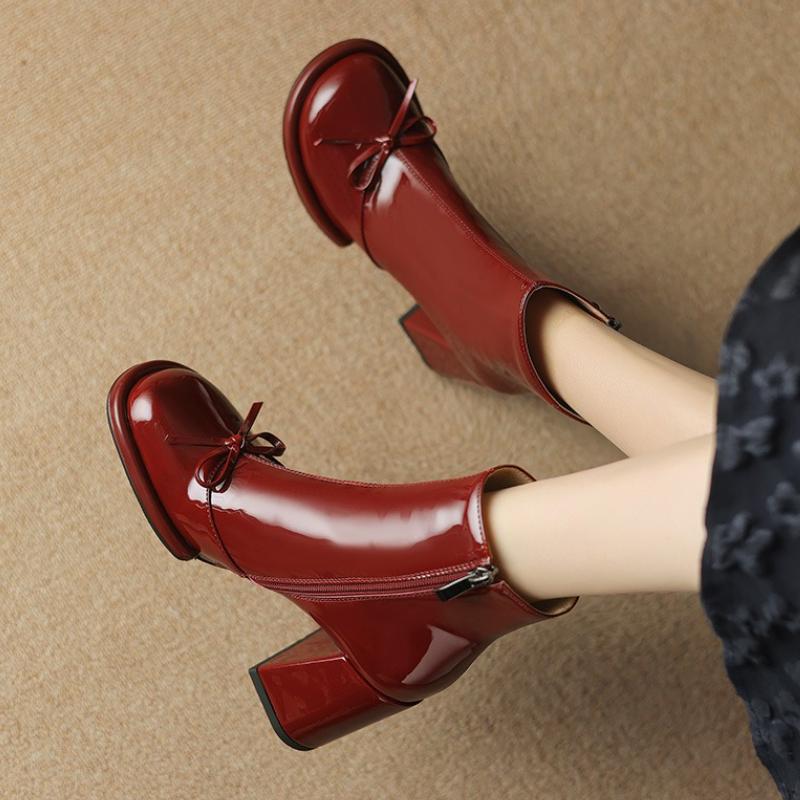 Bow Ankle Boots Woman High Heels Shoes Sexy Party Chunky Boots Elegant 2025 Winter Dress Brand Woman Pumps Botas Mujer
