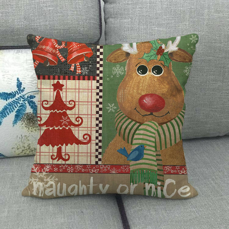 Christmas Happy Cartoon Pattern Digital Printing Short Plush Pillow Covers For Car Sofa Office Cushion Cover Home Goods