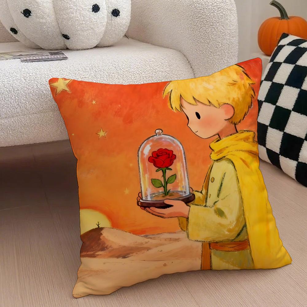 Healing The LLittle Prince Painting Fairy Tale Cushion Cover Throw Pillow Cover Hidden Button Durable Polyester Chair Cushion