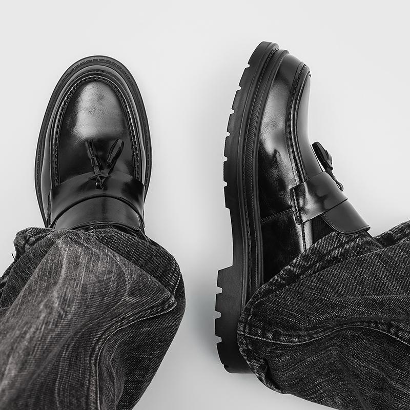 Fashion New Fashion Business Shoes Thick Bottom Leather Men's Loafers Non-Slip Casual Shoes Handmade Slip On Classic Male Driving Shoes