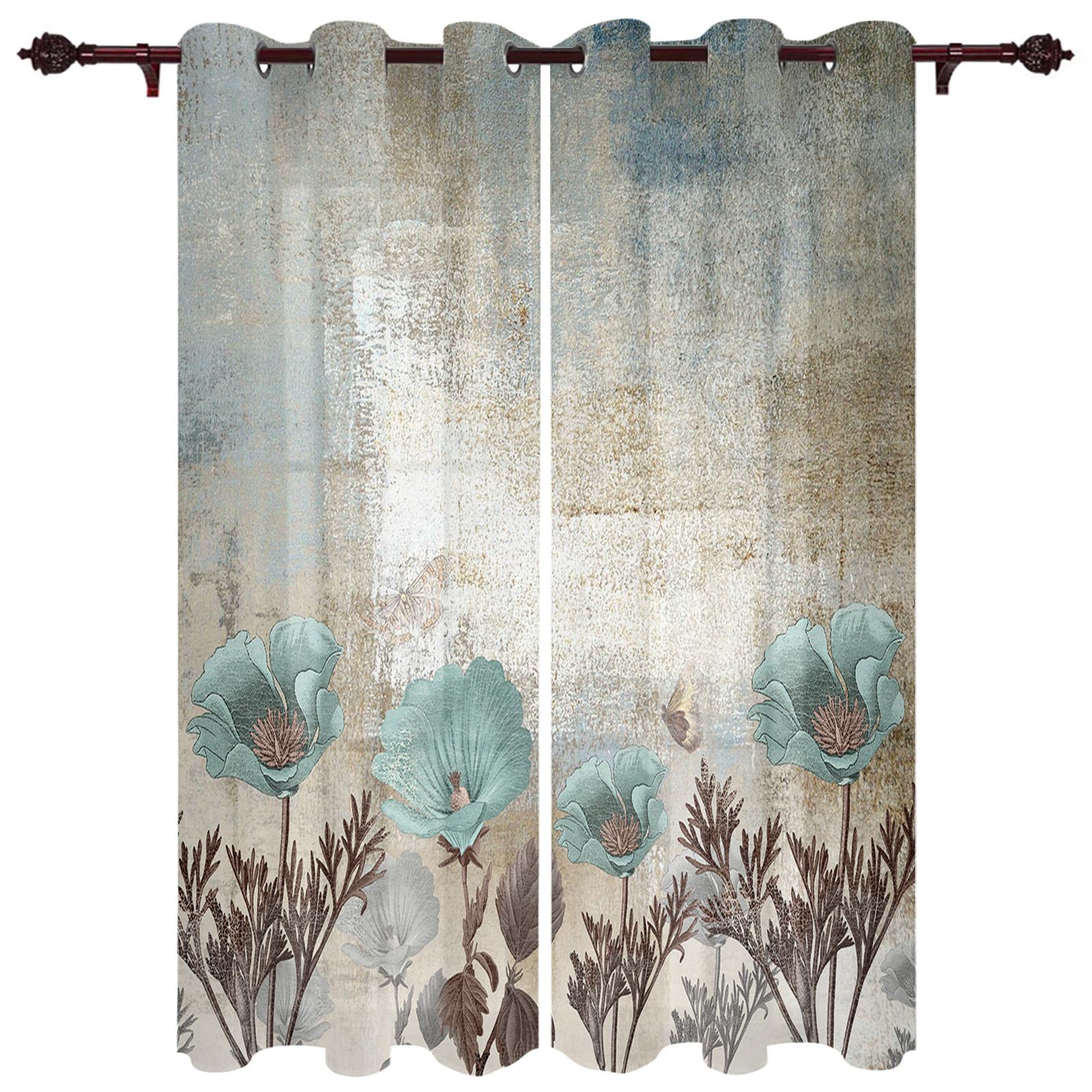 Винтажная занавеска на окно с цветком тюльпана и бабочкой — фото 7