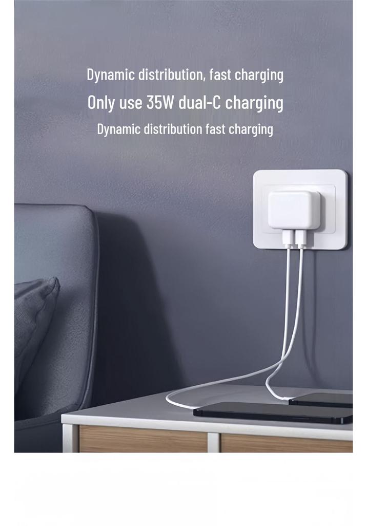 Apple-Compatible 35W Dual-Port Charger, UK Standard, 50W PD Fast Charging Dual C Port for Cross-Border Mobile Phones