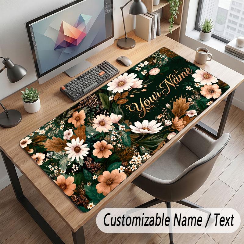 Floral Garden Theme Customized Mouse Pad Personalized Print Name Text Desk Mat For Home Office Table Decor