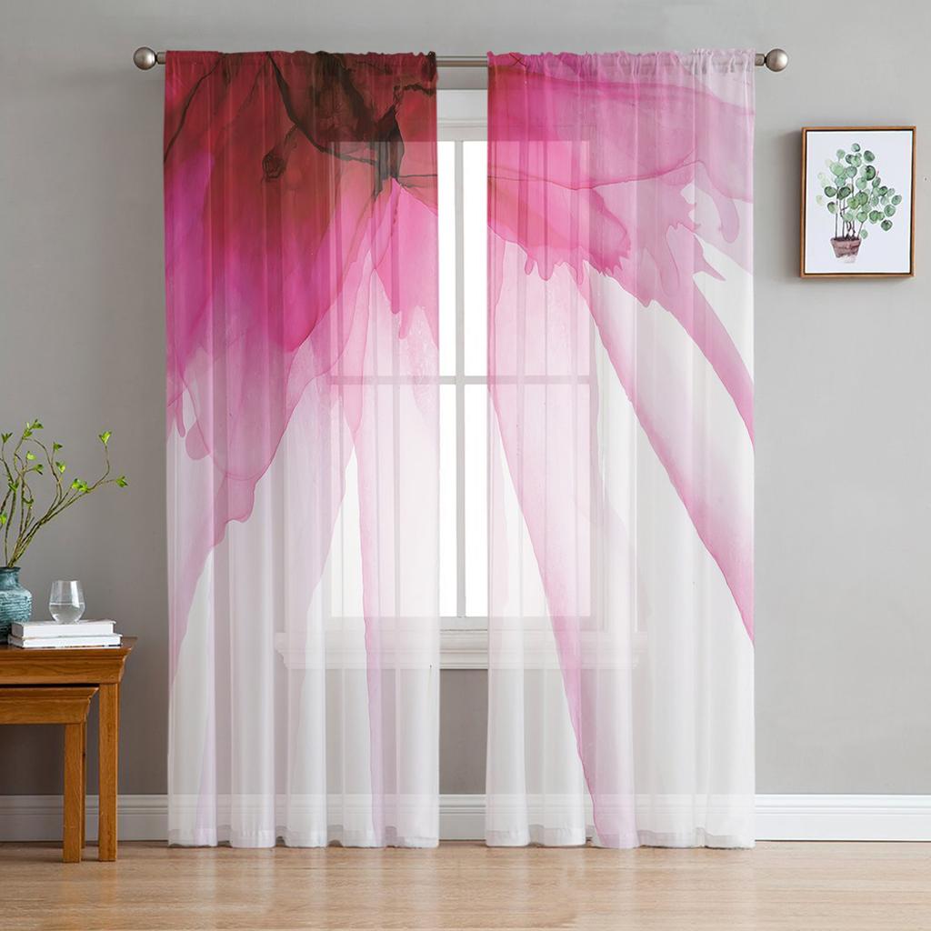 Pink Flower Close-Up Bloom Sheer Curtains Modern Gauze Curtain for Living Room Bedroom Voile Yarn Curtains