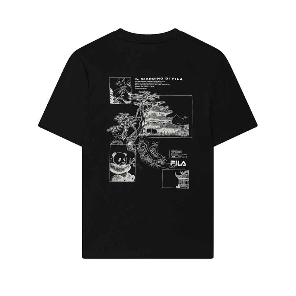 Fila Heritage Fashion Personality Trend Classic Casual Versatile Round Neck Printed Short Sleeve T-Shirt Men T-Shirt Black F11M538121FBK