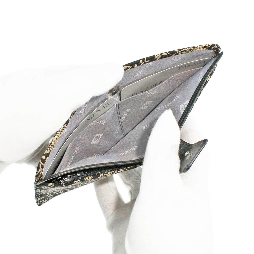 Inden Long Large Black with White Clematis [Inden-ya] Wallet, Size, Thin, Deerskin, Lacquer, Pattern, 2107-11-169