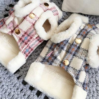Vêtements pour animaux de compagnie, gilet imprimé à carreaux, à la mode, accrocheur, doux, confortable, chaud, manteau d'hiver pour chat et chien, pour temps froid