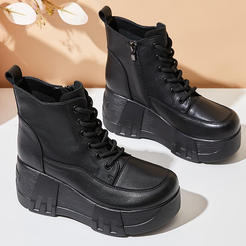 Fashion GKTINOO  Fashion Retro Women Platform Boots Autumn Round Toe Genuine Leather Wedge Heel Ankle Boots Women Handmade Casual Shoes