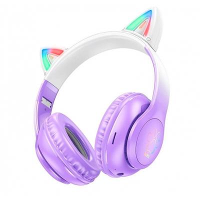Hoco W42 Cat Ear Bluetooth Headphones with Cat Ears and LED Light Purple with White