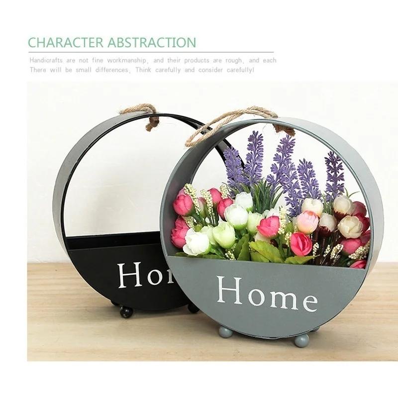 New Nordic Wrought Iron Wall Hanging Floral Basket Round Flower Pot Wall Mount