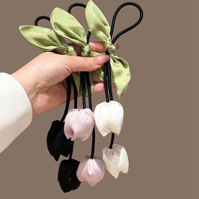 Nieuwe Zoete Bloem Olifant Roze Tulp Haar Touw voor Vrouwen Mode Strik Bloem Kwasten Haarband Accessoires Cadeaus