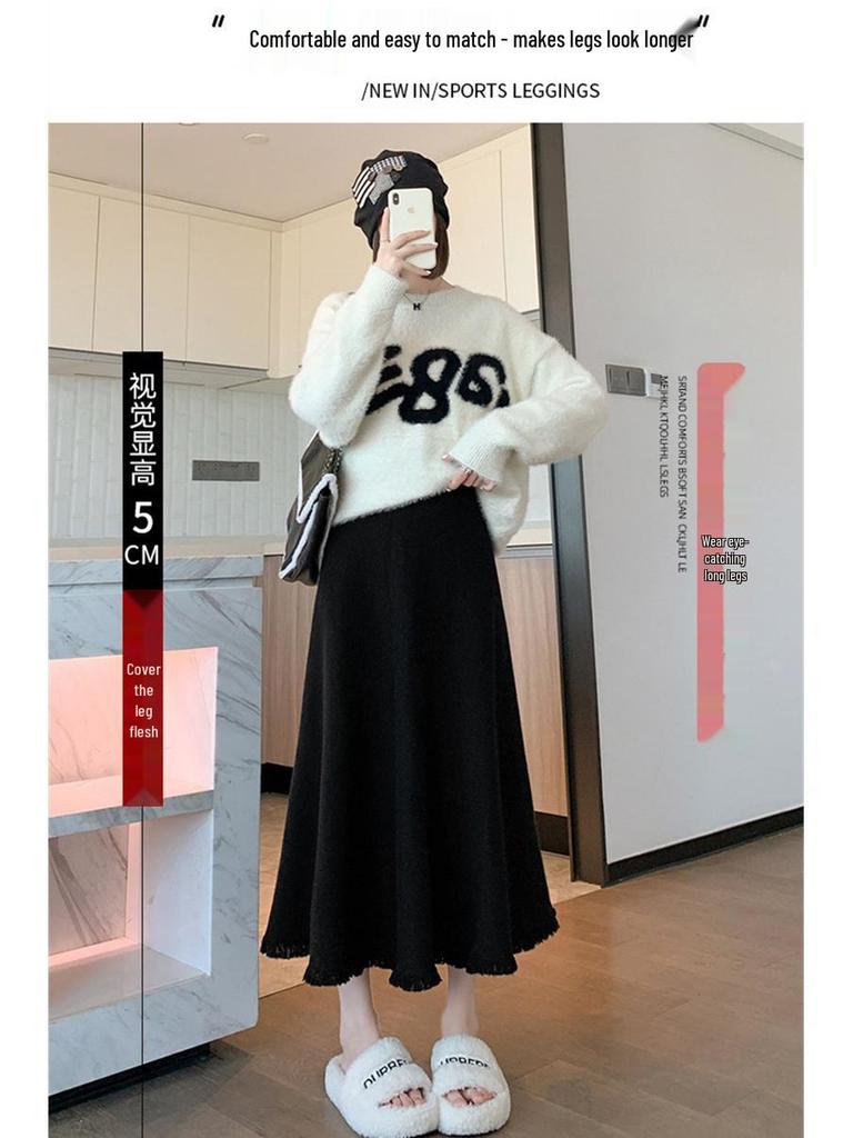 KANING Damen Quasten Wollstrick High Waist Midi Rock - Schlankmachend Unifarben für Herbst/Winter