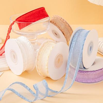 25mm Fold Chiffon Lace Ribbon DIY Wide Hemmed Transparent Lace Ribbons Flower Arrangement Packaging Ribbon
