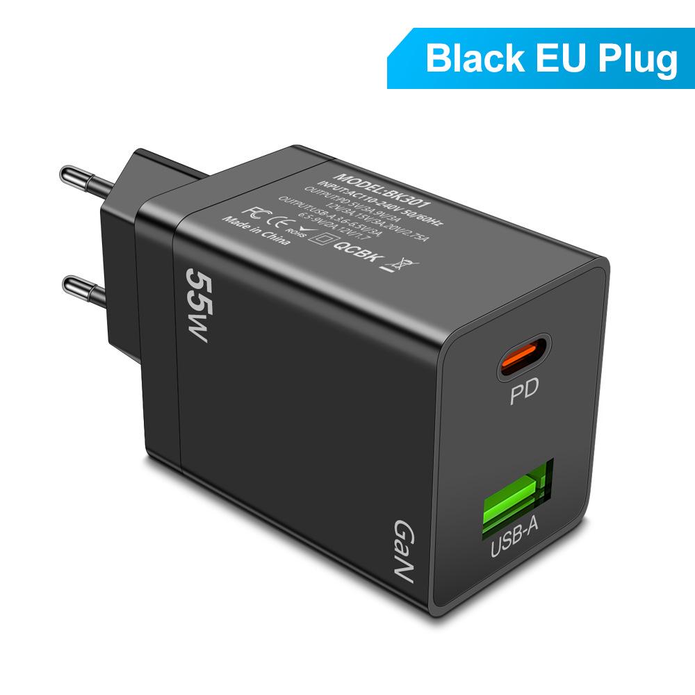 55W GaN PD Fast Charger - EU/US/UK Plug Adapter for Phones & Computers
