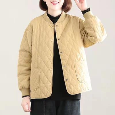 Women's Korean Style Loose Casual Lightweight Short Diamond Quilted Cotton Padded Jacket for Winter