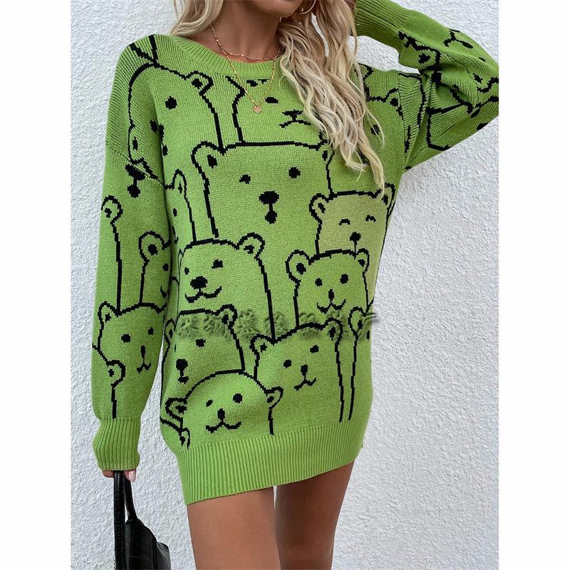 Winter European and American printed crew neck women s loose large size knitted sweater knitted pullover sweater women S