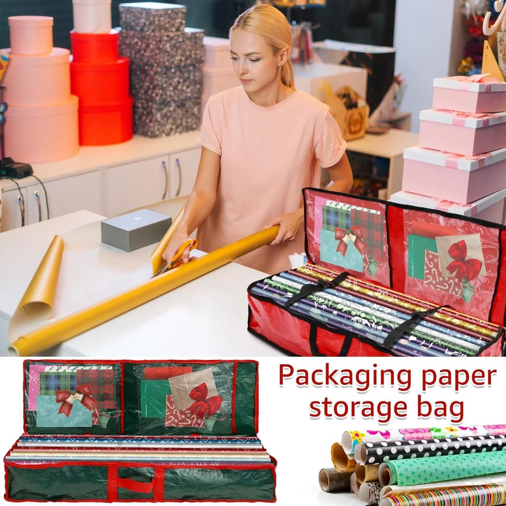 Christmas Wrapping Paper Storage Container Foldable Large Capacity Gift Wrap Organizer Waterproof Dustproof Organizer Bag 2025