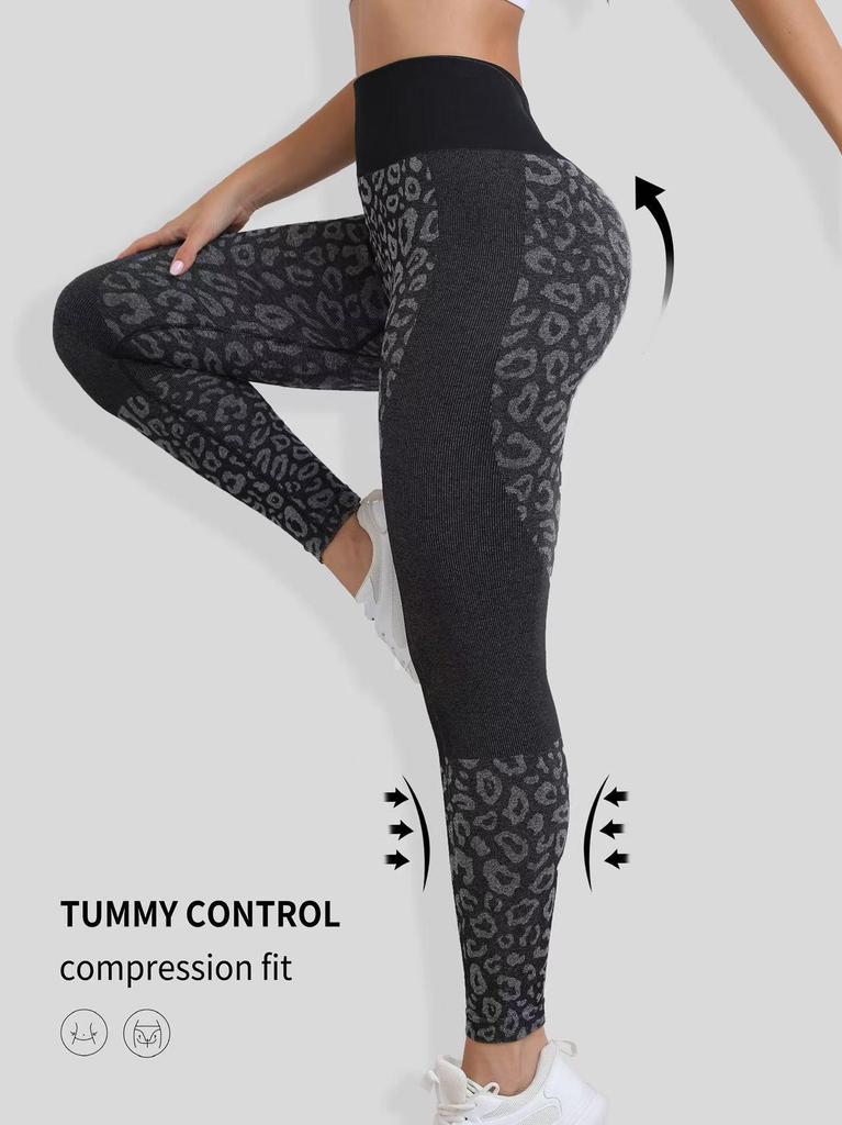 Leopard Print Patchwork High Waist Butt-Lifting Yoga Pants for Women