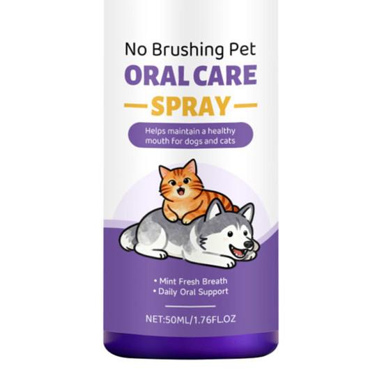 Spray de Cuidado Oral para Mascotas de 50ML Spray Limpiador Sin Cepillado para Dientes de Perros