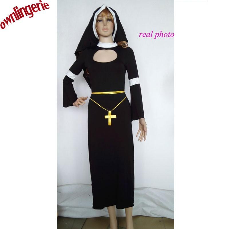 Medieval Missionary Cosplay Costume Adult Women Sexy Religious Sister Priest Nun Fancy Dress Long Robes Halloween Carnival Come