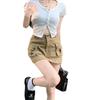 2024 Khaki Spicy Girl A-line Denim Workwear Midi Skirt - Women's Summer Bodycon with Pockets