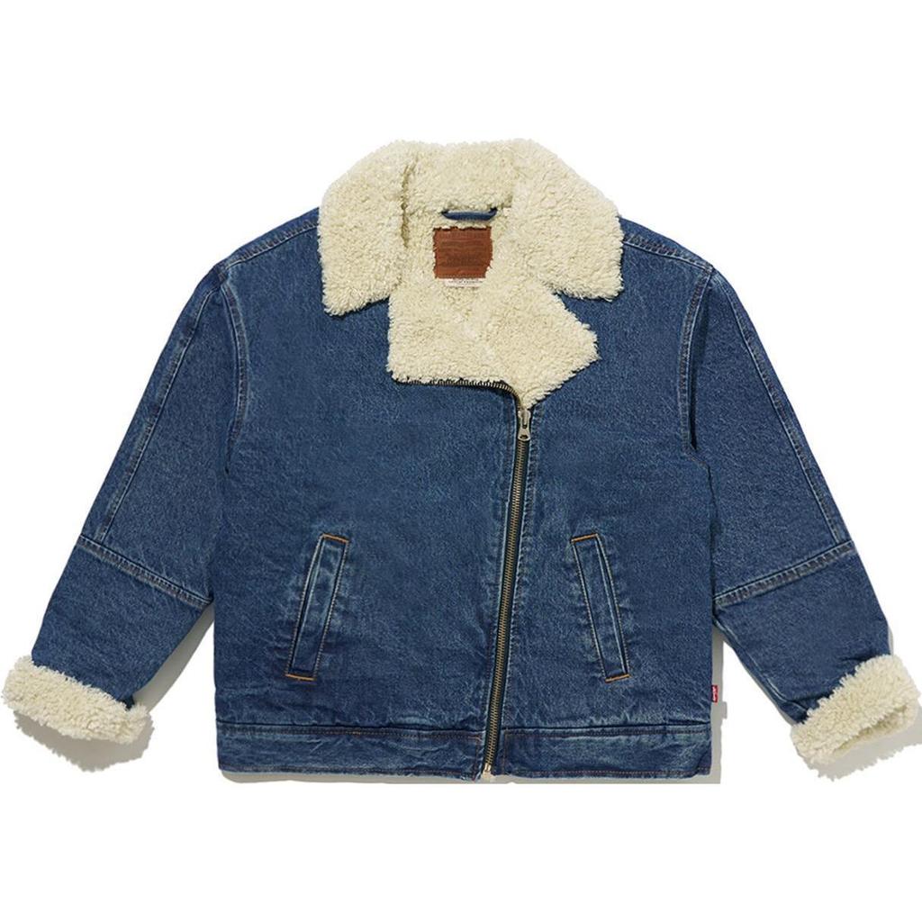 Levis Solid Color Washed Distressed Drop Shoulder Fashion Comfortable Warm Minimalist Long Sleeve Denim Jacket Women Jackets Blue A9370-0001