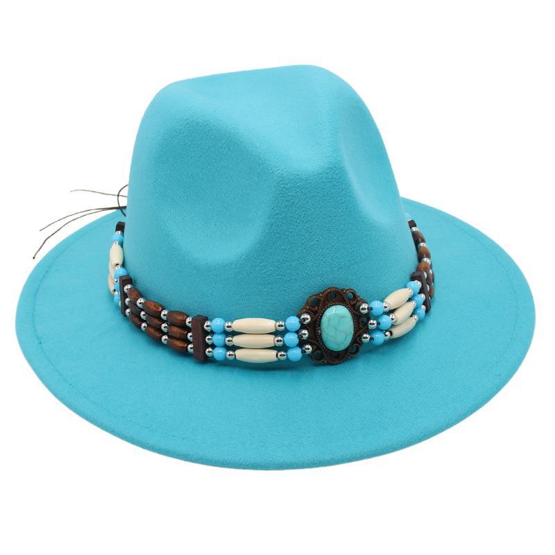 Turquoise Ethnic Style Top Hat, Foreign Style Jazz Hat, Retro Felt Hat, Spanish Temperament Plush Woolen Hat