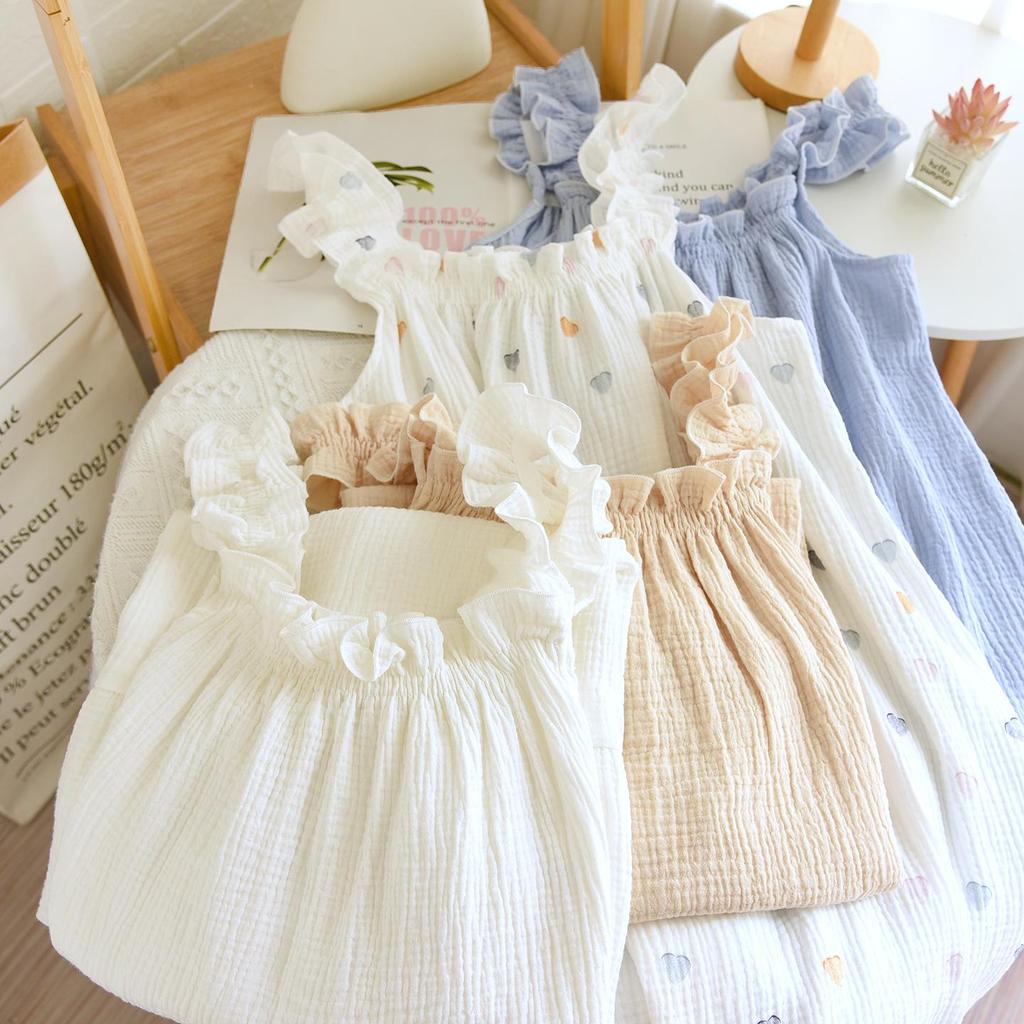 Summer Women's Cotton Spaghetti Strap Nightgown - Sweet, Loose, Mid-Length Dress