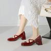 Krazing Pot Sheepskin Square Toe Med Heels Autumn Summer Shoes Metal Flowers Women Mary Janes Fashion Pumps