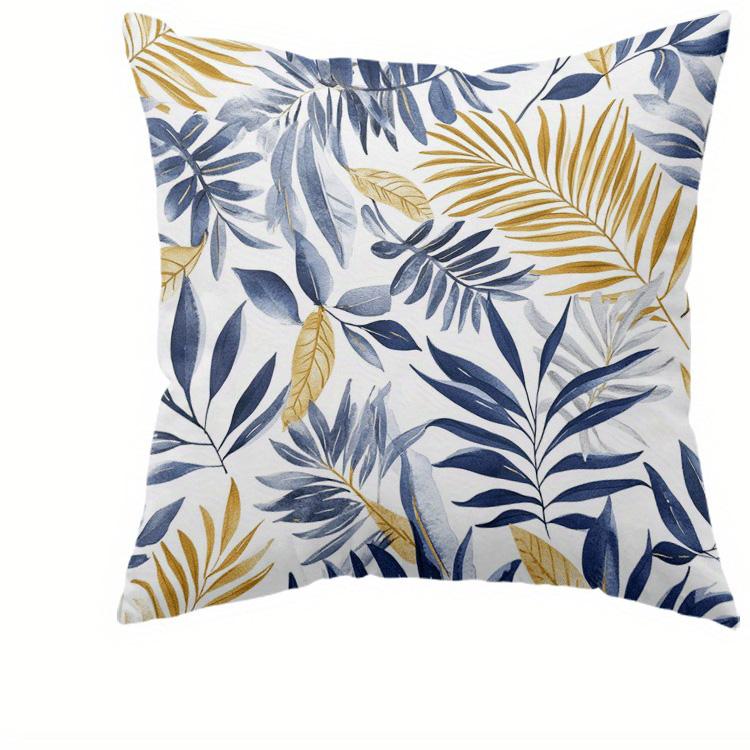 Heimdeko Blaue & Goldene Tropische Blattmuster Kissenbezüge Muster Kissenbezug Geeignet für Sofa Schlafzimmer Auto Kissenbezug