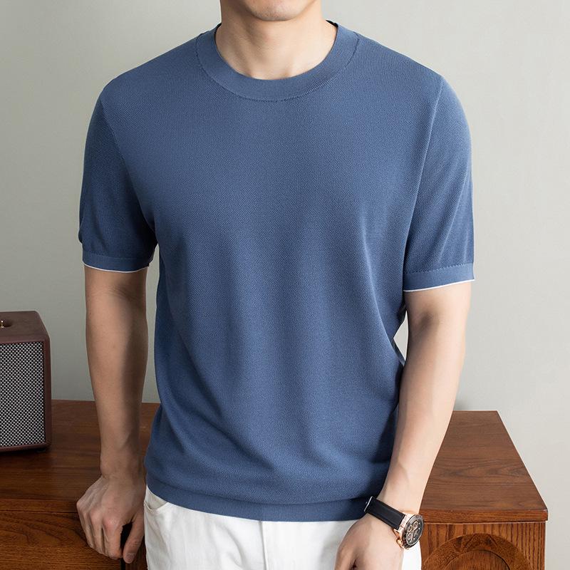 Men's Cool Breathable Tencel Lyocell Knit T-Shirt - Round Neck, Short Sleeves, Casual, Summer Silk Top