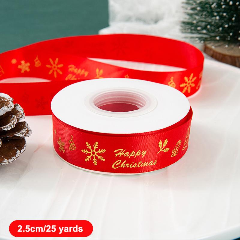 25Yard Width 2.5Cm Christmas Ribbon Diy Bow Gift Bouquet Packaging Home Garden Christmas Tree Decoration Supplies