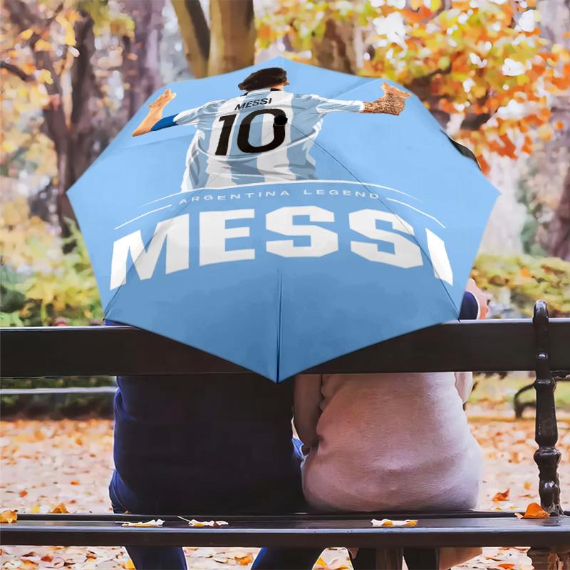 1 PC Automatic Folding Umbrella - Messi Pattern Portable Foldable Design With 8 Ribs Christmas Birthday Gifts