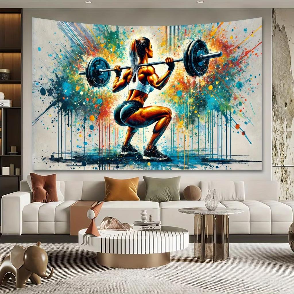 Vibrant Fitness Bodybuilding Tapestry Colorful Energy Art Wall Hanging for Party Gym Decor