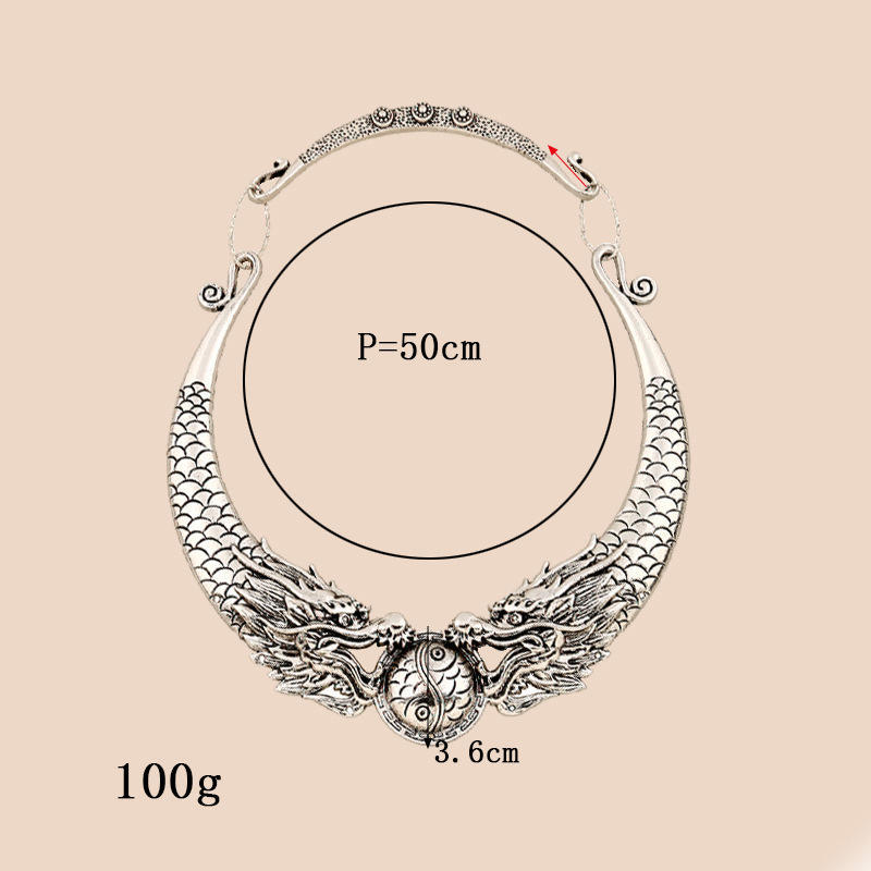 Retro Necklace Atmospheric Double Dragon Play Bead Texture Ethnic Style Collar Clothing Accessories