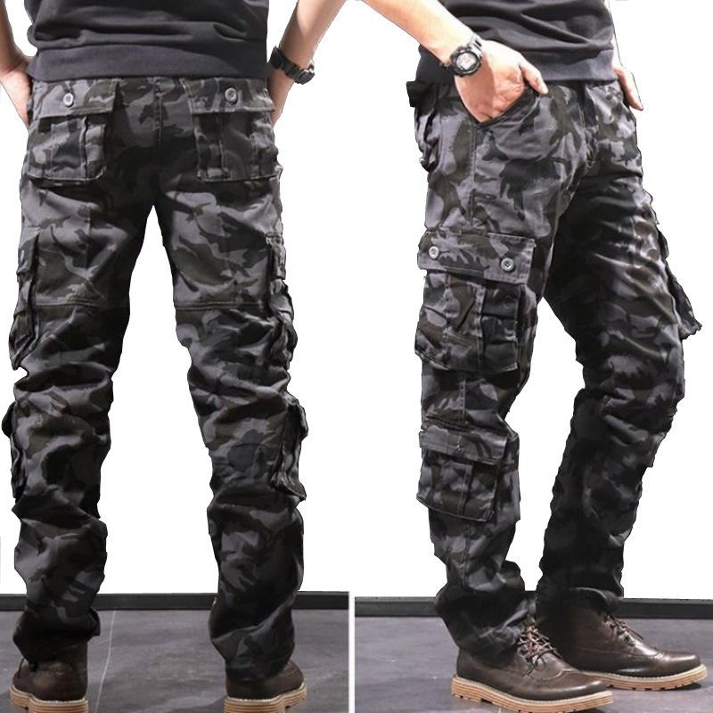 Pantalones Cargo de Hombre de Corte Ajustado con Múltiples Bolsillos, Camuflaje Verde Militar, Pantalones Casuales Resistentes al Desgaste y Versátiles