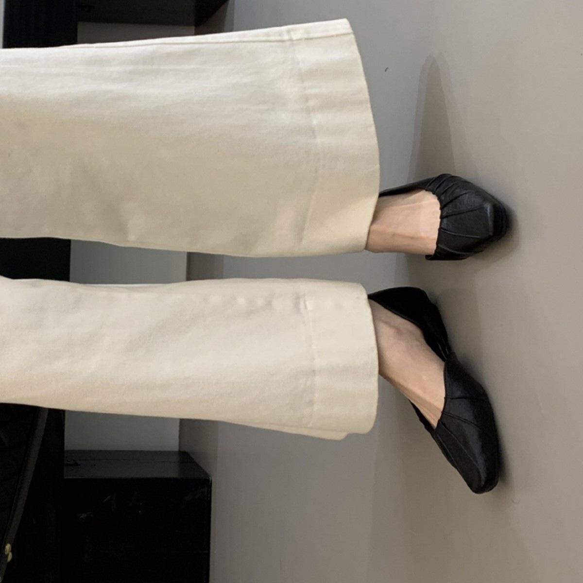 Spring Fashion Foot Cover Shallow Mouth French Retro Style Square Head Fold One Pedal Flat Sole Shoes Women 35