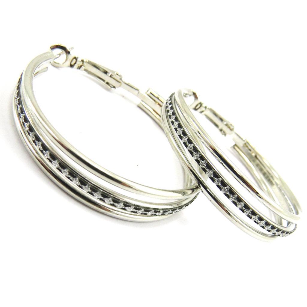 Les Trésors De Lily [L6079] - Silber-schwarze Creolen 'Scarlett' Ø 50 mm