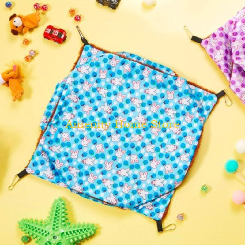 F26C Hamster Hanging Hammock 3-Layer Plush Bed Warm Hideout for Small Animals Ferret Swing for Pet Playing Sleeping Climbing