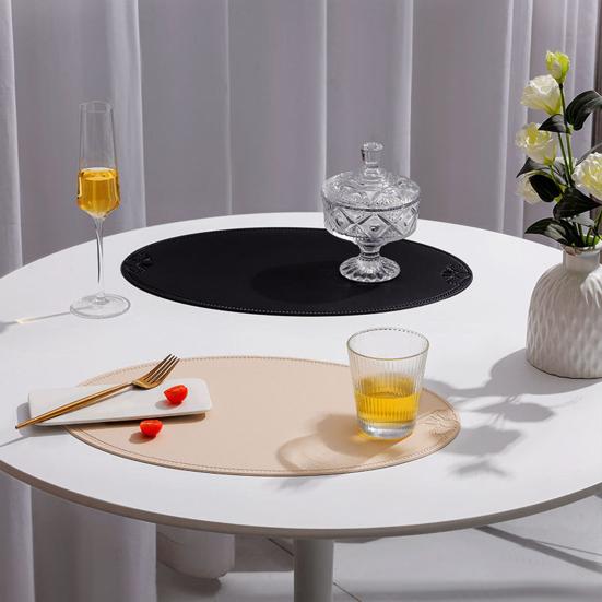 Yousheng Oval Placemat Dining Table Heat Insulation Pad Imitation Leather Waterproof Placemat Protect Table Top from Scratches And Spills for Home