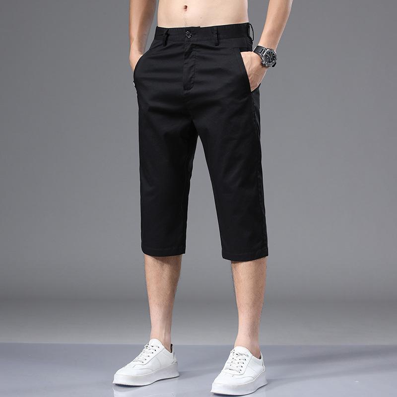 Summer Mens Cotton Cropped Pants Fashion Casual Loose Leg Straight Trouser Vintage Calf-Length Shorts Streetwear