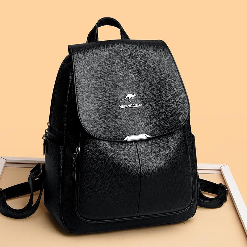 Schoolbag Brand Soft Leather Backpack Bag Women's 1011 New Fashion Korean Version Large Capacity Travel Versatile Soft Leather Women's Backpack
