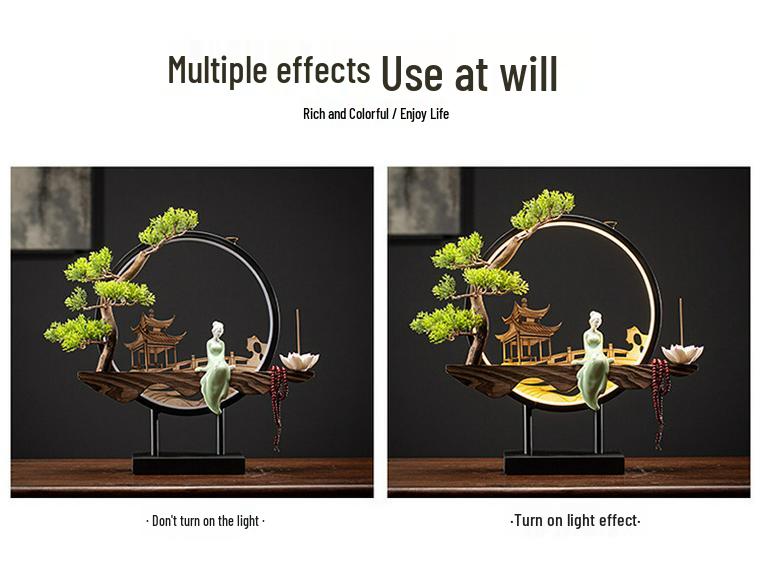 Chinese-Style TV Cabinet Backflow Incense Burner with LED Night Light - Dongting Lake Gift